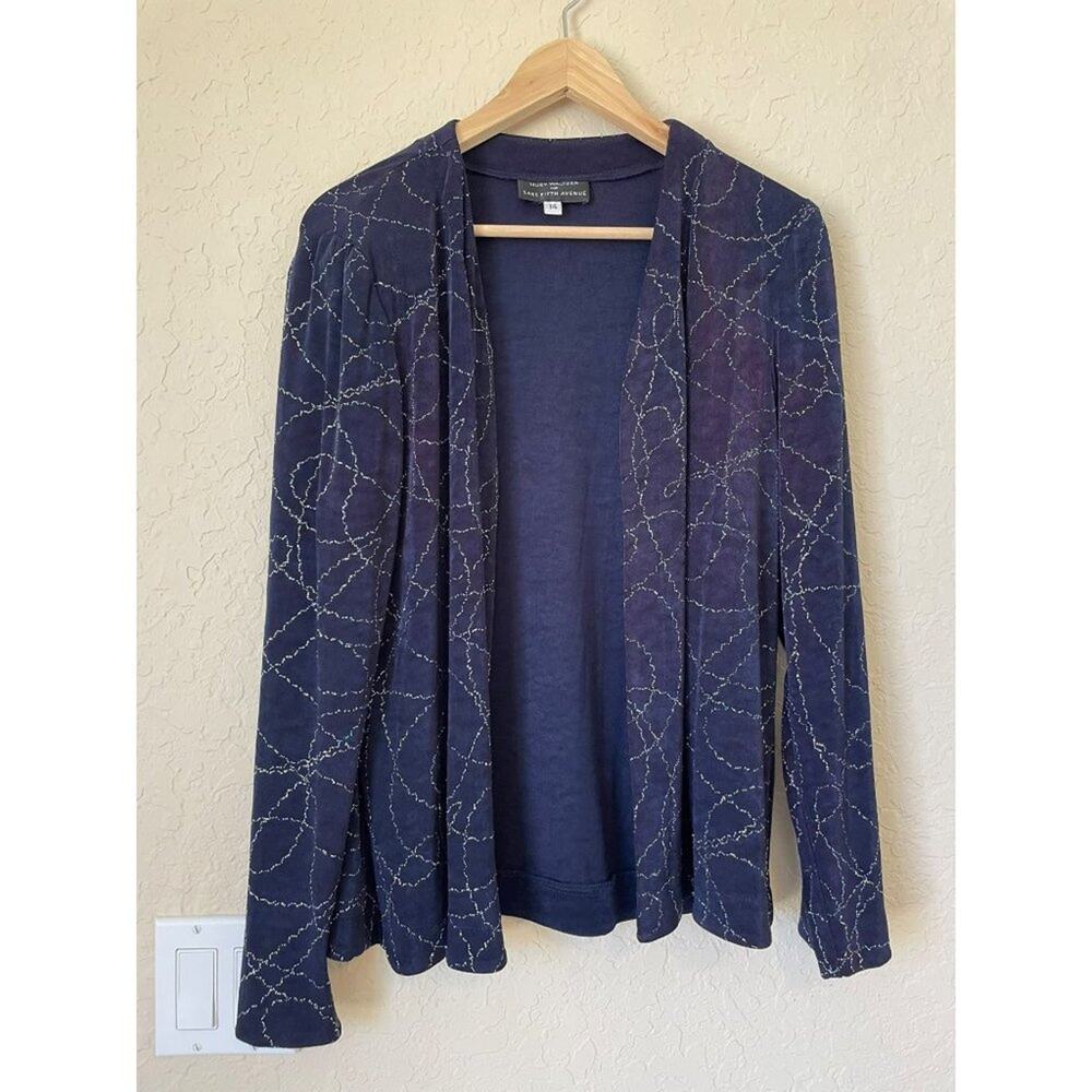 Huey Waltzer Women's Sz 14 blue sparkly knit evening jacket - Picture 2 of 7
